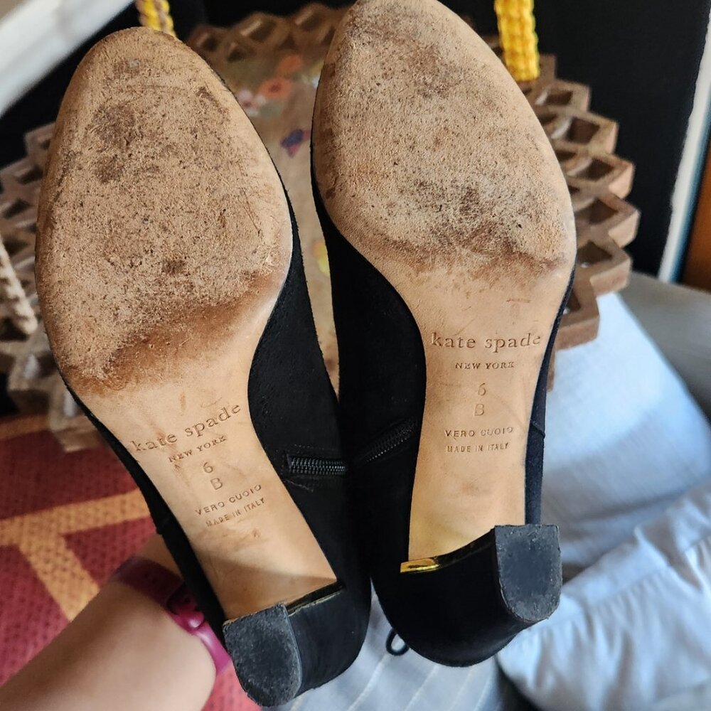 Kate Spade Suede Bootie in Black w/Side Zip and Gold Heel Accent - Picture 8 of 9
